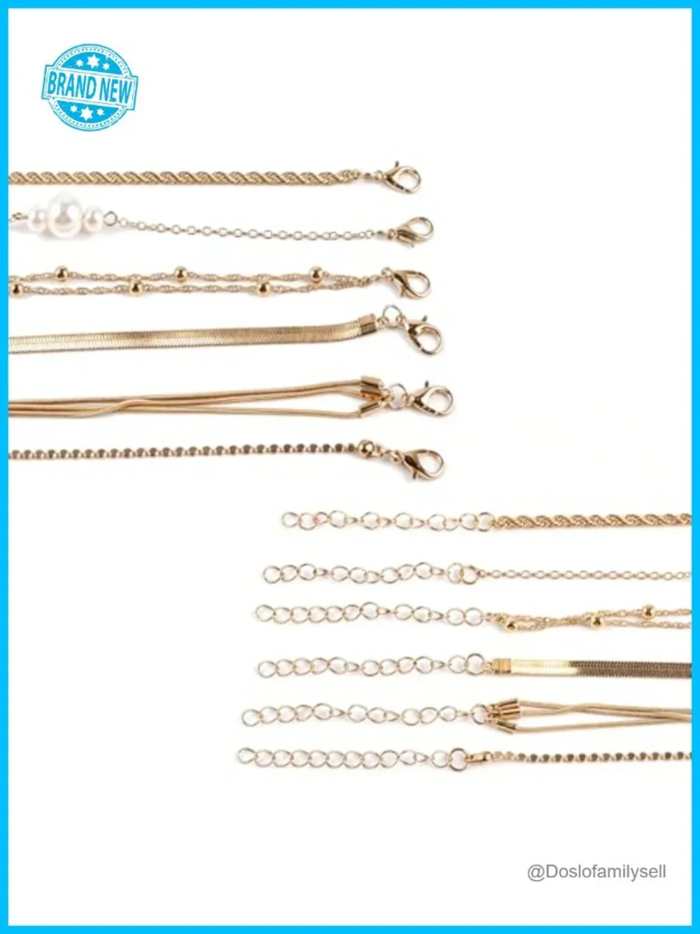 14K Gold Plated Stackable Bracelet Set, 12 Style Layered Charm Chain Jewelry